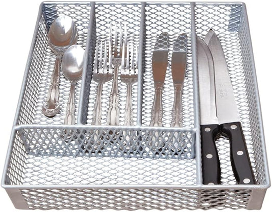 Kitchen Details Cutlery Tray | 5 Compartment | Drawer Organizer | Utensil Holder | Small | Grey