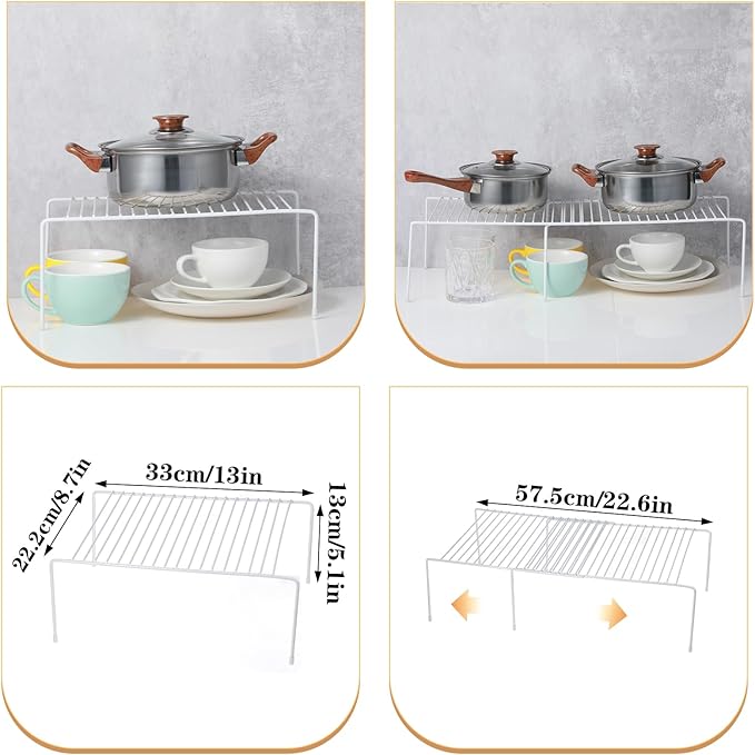 Kitchen Cabinet Organizer Expandable Storage Shelves Cupboard Spice Shelf Rack with Scratch Resistant Feet Metal Kitchen Counter Shelf Freezer Shelf Rack for Counter Pantry Dish Spice