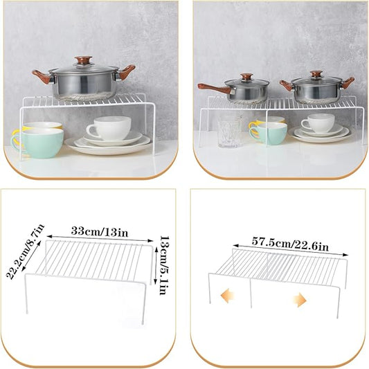 Kitchen Cabinet Organizer Expandable Storage Shelves Cupboard Spice Shelf Rack with Scratch Resistant Feet Metal Kitchen Counter Shelf Freezer Shelf Rack for Counter Pantry Dish Spice