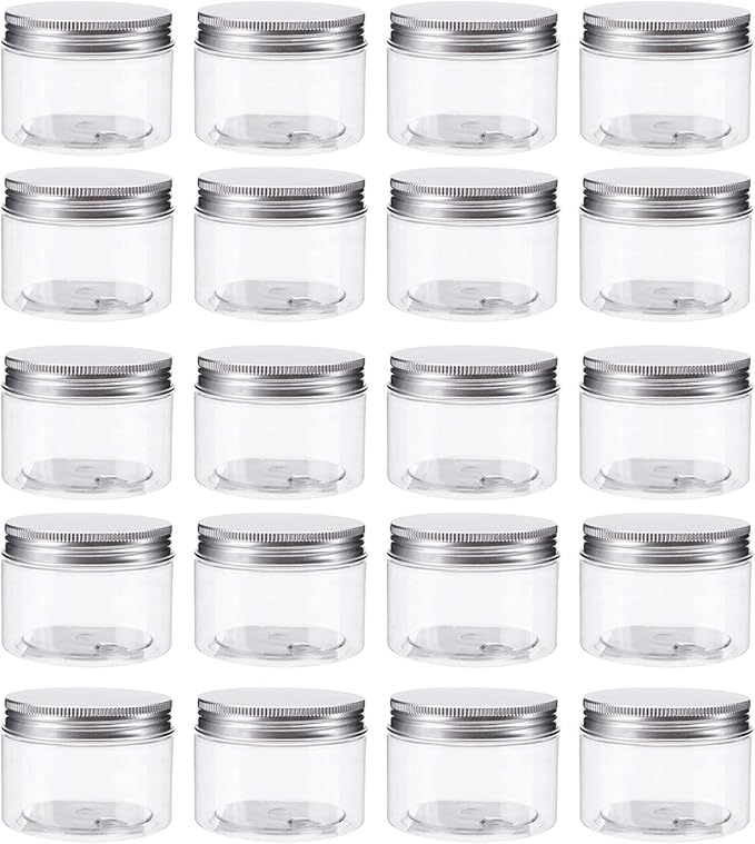 Bekith 20 Pack 4 Ounce Clear Plastic Storage Jars Containers With Screw-on Lids, Refillable BPA Free Small Round Slime Containers for Kitchen & Household Storage