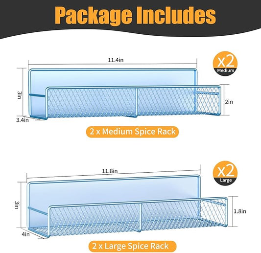 Magnetic Spice Rack for Refrigerator, 4 Pack Metal Magnetic Shelf Blue, Moveable Spice Organizer, Super Magnetic Fridge Shelf for Kitchen Organization and Storage