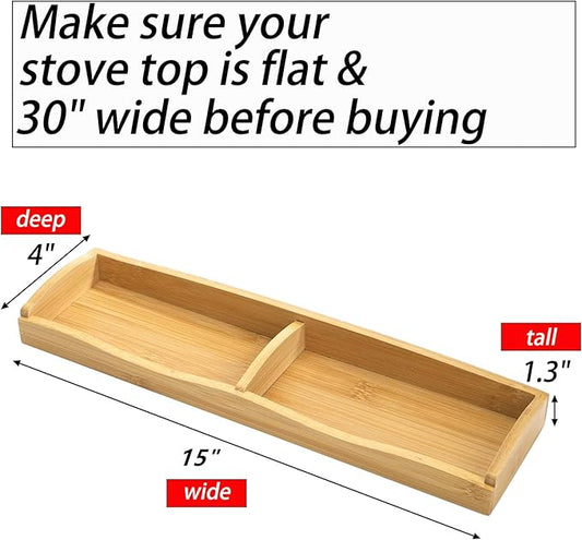 Yesland 30" Wide Stove Top Shelf Spice Rack Storage, Magnetic Bamboo Spices Shelf Flexible Seasoning Gadgets with 4 Functional Partitions for Home Stove Kitchen Storage Organization