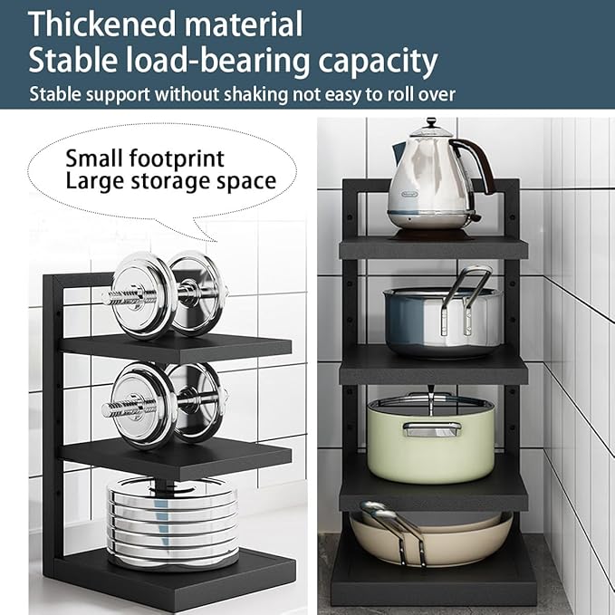 Adjustable 3-4 Tier Pots and Pans Organizer Rack - Heavy Duty 21” Cabinet Storage Solution for Kitchen, Snap-on Pan Organizer with Panels (Three Layers)