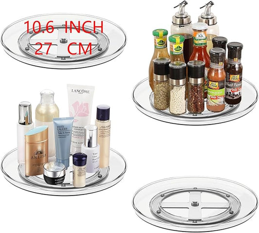 10.6 Inch Clear Lazy Susan Turntable Cabinet Organizer, Rotating Spice Rack Pantry Organization and Storage for Kitchen, Bathroom Makeup Vanity Countertop, Fridge,4-Pack