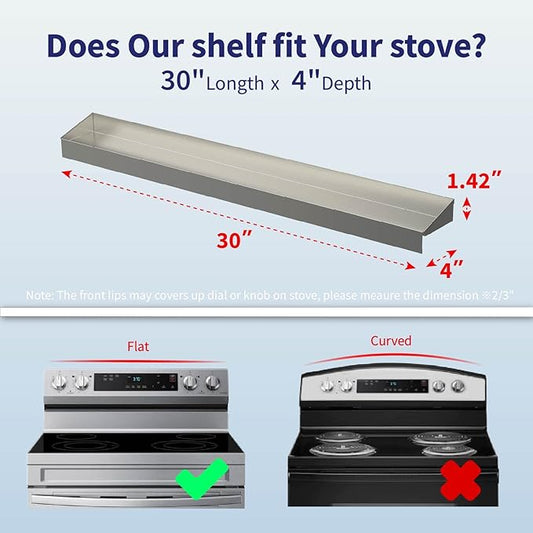 IIIOIIIA Stove Top Magnetic Shelf for Kitchen Organization | 30" Spice Rack Over The Stove | 4" Deep Spice Organizer with Border All Around | Brushed Stainless - Sliver