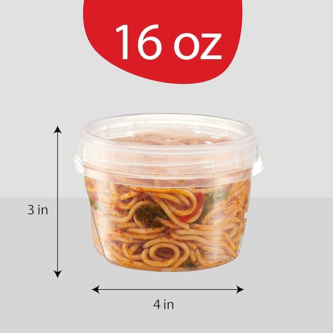 PLASTICPRO 12 Pack Twist Cap Food Storage Containers with Clear Screw on Lid- 16 oz Reusable Meal Prep Containers - Freezer and Microwave Safe Clear Plastic Food Storage