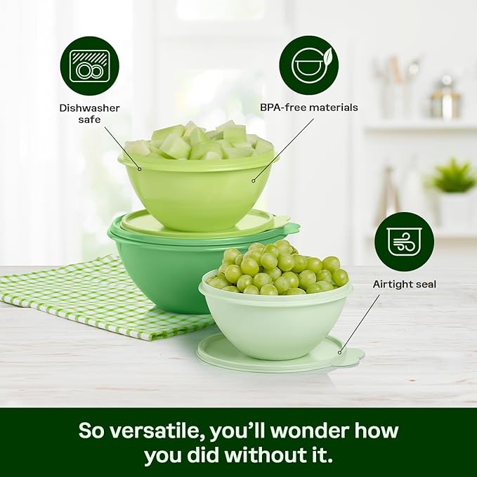 Tupperware Heritage Wonderlier 12 Piece Food Storage Bowl Set in Green Colors, Dishwasher Safe and BPA Free (6 Bowls, 6 Lids)