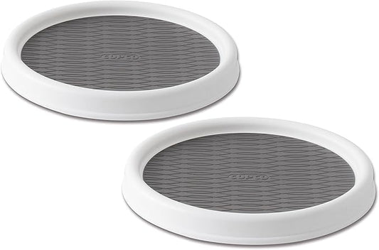 Copco 9-Inch Non-Skid Pantry Cabinet Lazy Susan Turntable, Set of 2, White, Gray