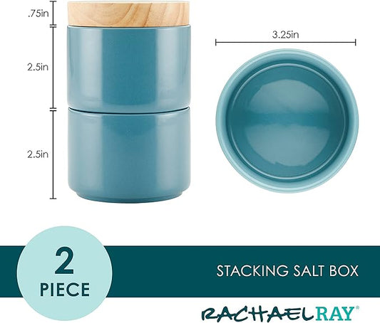Rachael Ray Ceramics Stacking Spice/Seasoning Box Set with Lid, 2 Piece, Agave Blue