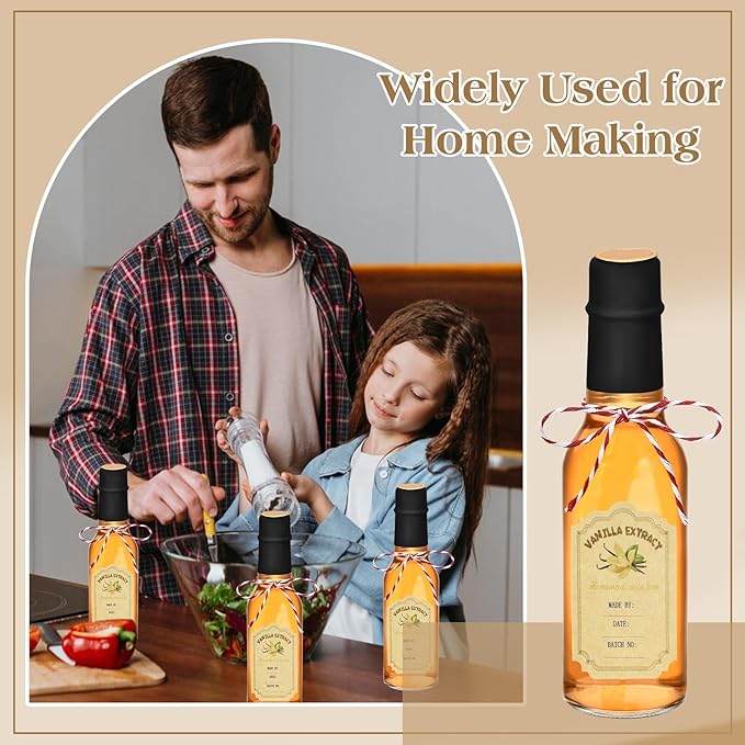 12 Pcs Vanilla Extract Bottles for Homemade, Vanilla Jars Glass Bottle with Lids Cap Shrink Band Sticker Syrup Food Storage Canister for Liquids Bean Sauce Spice Gift Giving(5 oz)