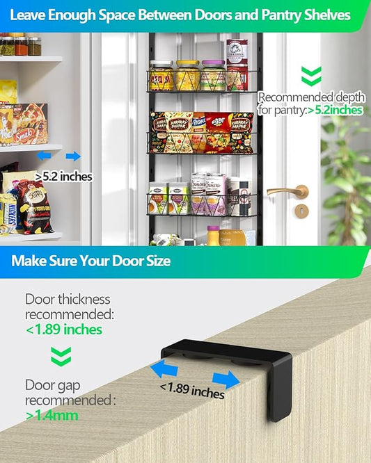 Over The Door Pantry Organizer, Kitchen Organizers and Storage - 8-Tier Pantry Organizers and Storage, Over The Door Organizer for Laundry Room Bathroom Organization, Metal Hanging Spice Rack