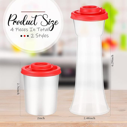 EBOOT 4 Pcs Salt and Pepper Shaker Set Hourglass Picnic Salt and Pepper Shakers Plastic Airtight Spice Jar Dispenser with Lids for Camping Outdoors Kitchen Lunch(Red)