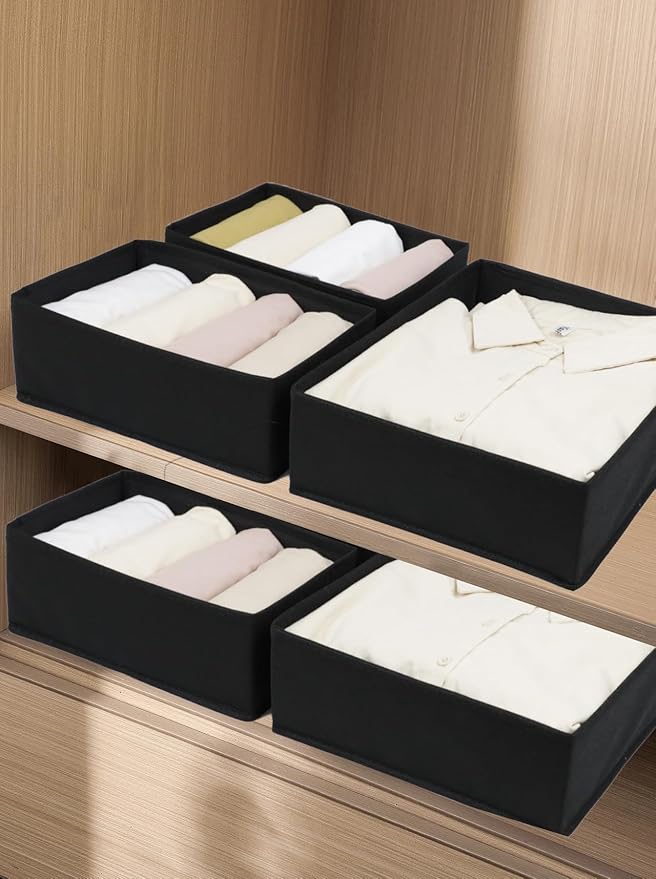 12 Pack Drawer Organizers for Clothing, Foldable Clothes Organizer Underwear, Folded Clothes, Baby Socks, Bra, Towels, Ties - Multi-pack Storage Box (Black)