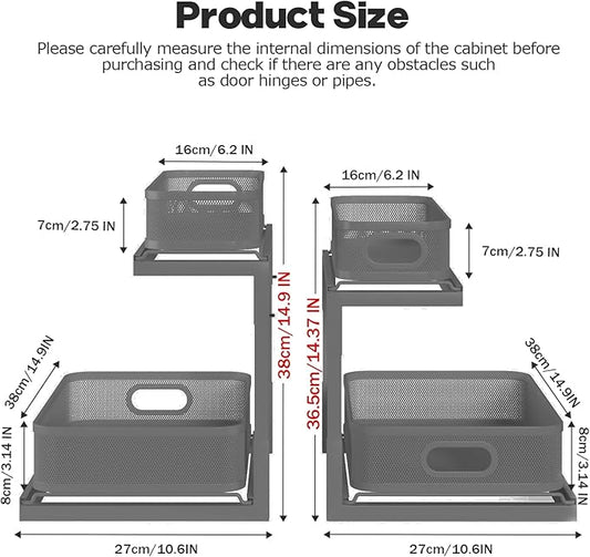 1 Pack-14.4"-14.9"IN Under Sink Organizers And Storage Height Adjustable,Mesh Under Cabinet Organizer For Kitchen,Bathroom-Gun Gray