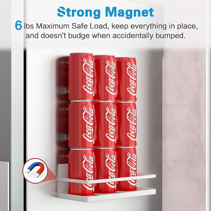 Magnetic Spice Rack, Strong Magnetic Shelf with 4 Removable Hooks, Perfect Space Saver for Small Kitchen/Apartment, Awesome Metal Cabinet for Holding Spices, Jars, Bottle(White, 2Pack)