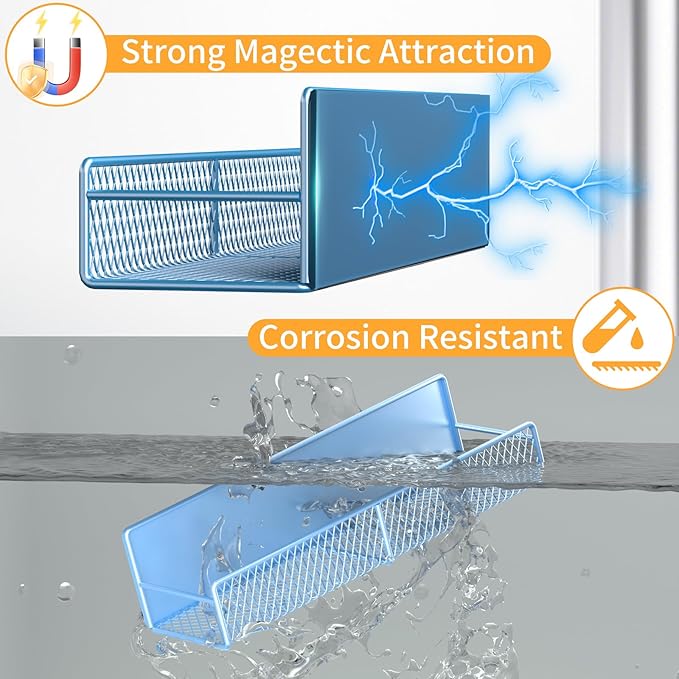 Magnetic Spice Rack for Refrigerator, 4 Pack Metal Magnetic Shelf Blue, Moveable Spice Organizer, Super Magnetic Fridge Shelf for Kitchen Organization and Storage