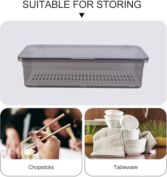 Cabilock 2pcs Flatware Tray with Lid, Kitchen Cutlery Tray and Utensil Drawer Organizer, Silverware Countertop Storage Container with Cover 11x5.1x2.7 inch (Black)