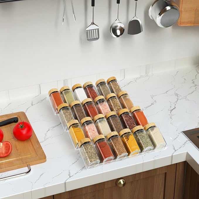 Spice Drawer Organizer 8 Tier, Acrylic Seasoning Organizer Rack, Clear Spice Rack Tray, Kitchen Seasoning Jars Drawers Insert (Jars Not Included/Expandable From 13" to 26")