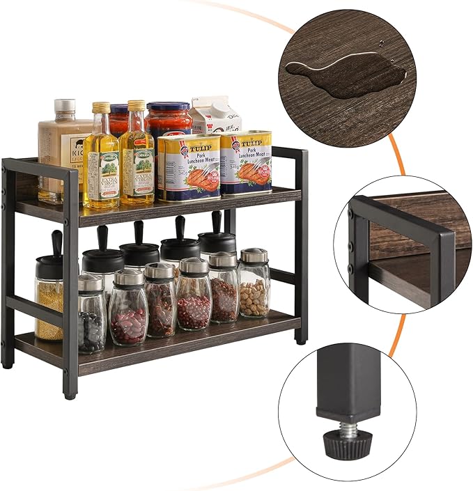 IBUYKE 2-Tier Spice Rack Industrial Counter Shelf Desktop Storage Organizer for Countertop Kitchen Office Living Room Desktop UTLJ002G