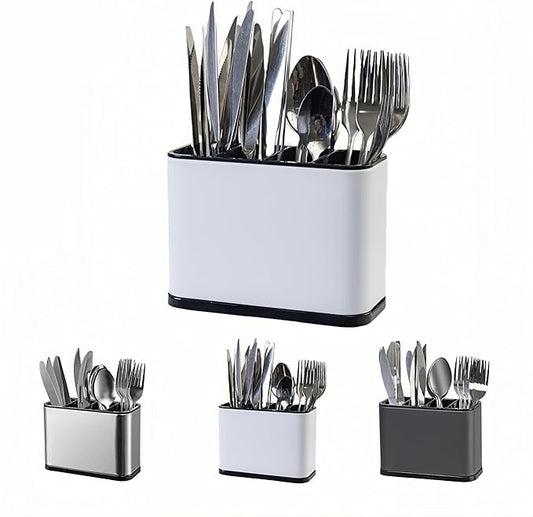 Silverware Organizer,Kitchen Utensil Holder For Counter,Stainless Steel Caddy,4 Compartments Organizer, Capacity Flatware Spoon Fork Tool Cutlery Holder（White）