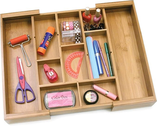 Lipper International 8882 Bamboo Wood Expandable to 18-3/4" Flatware Drawer Organizer with Removable Dividers