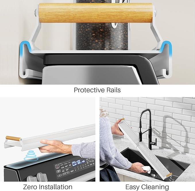 Magnetic Stove Top Shelf Spice Rack Organizer - Adjustable (16.9" to 30") Over the Kitchen Oven Shelf for Back of Stove, White