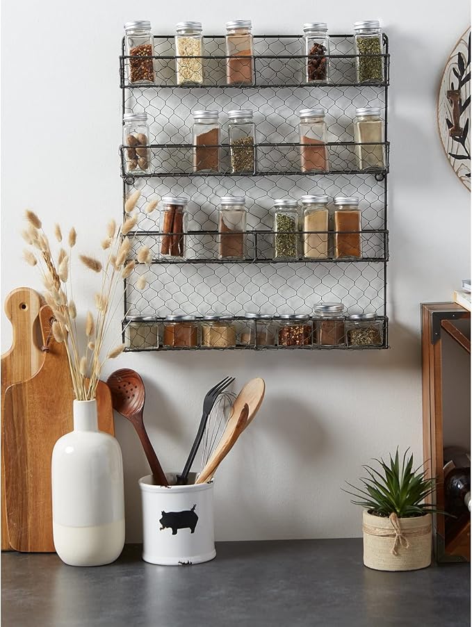 DII Farmhouse Vintage Decorative Metal Pantry Spice Rack Organizer, 17Lx2.3Wx20H, 4 Tier Spice Rack - Rustic