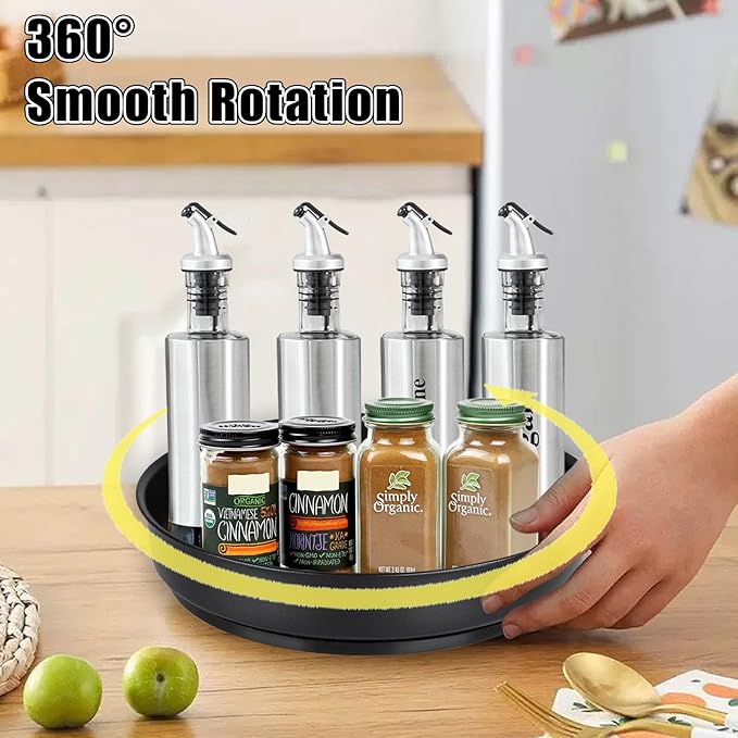 Lazy Susan Organizer - 2 Pack 10 Inch Stainless Steel Rotating Spice Racks with Turntable, Turntable Organizer for Cabinet Pantry Kitchen Countertop Bathroom Refrigerator Table Storage, Black