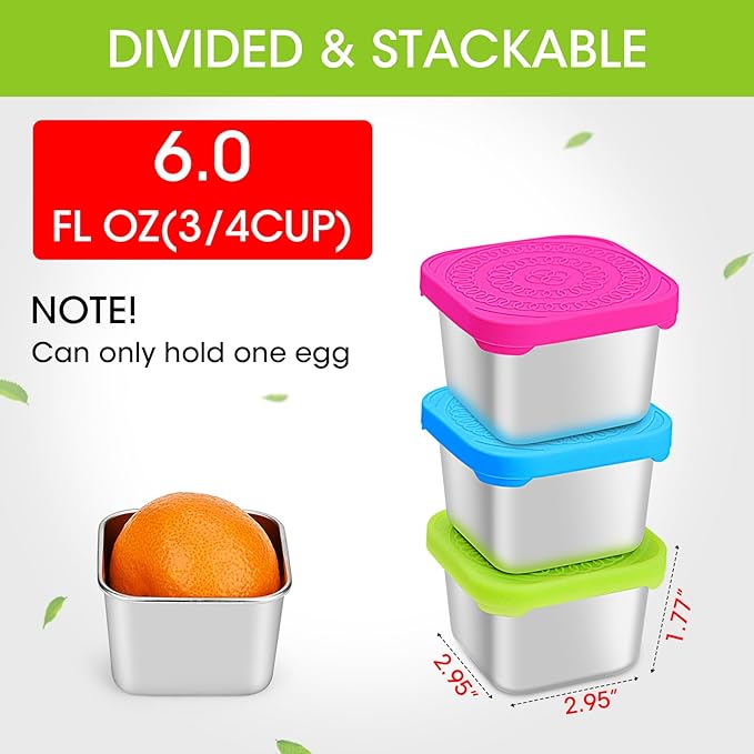 Stainless Steel Snack Containers for Kids, Toddler Snack Containers, Leak-Proof Metal Food Storage Containers with Lid Lunch Box for Daycare School Travel, Small Bento Box,4 * 6oz