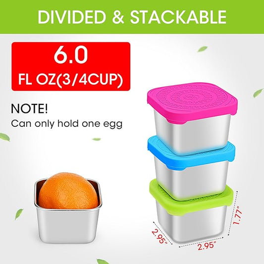 Stainless Steel Snack Containers for Kids, Toddler Snack Containers, Leak-Proof Metal Food Storage Containers with Lid Lunch Box for Daycare School Travel, Small Bento Box,4 * 6oz