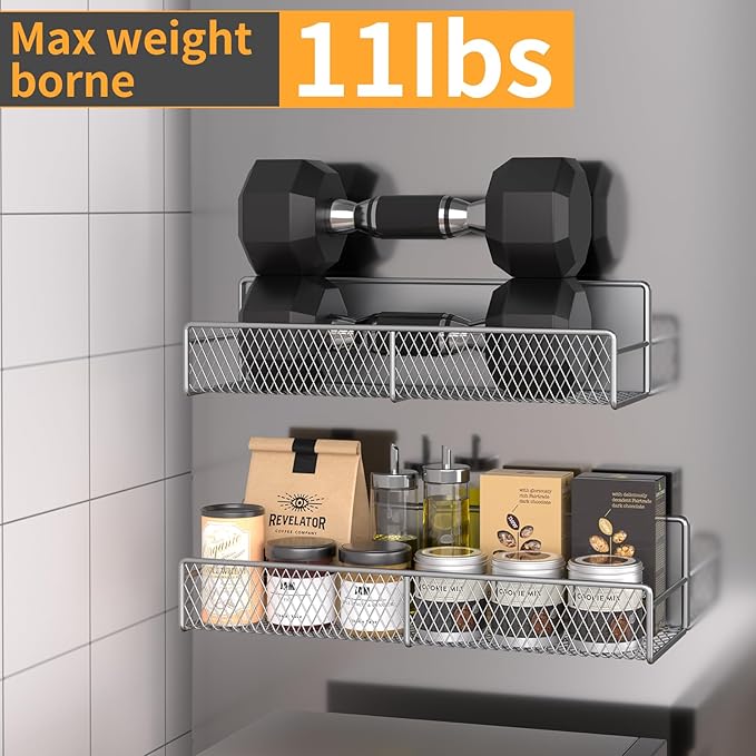 Magnetic Spice Rack for Refrigerator, 4 Pack Metal Magnetic Shelf Grey, Moveable Spice Organizer, Super Magnetic Fridge Shelf for Kitchen Organization and Storage