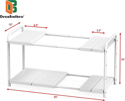 Deco Brothers Under Sink 2 Tier Expandable Shelf Organizer, White
