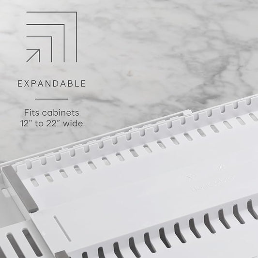 YouCopia StoreMore Expandable Cookware Rack, Adjustable Pan Organizer for Kitchen Cabinet Storage, White