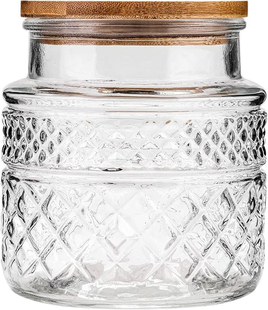 WHJY Glass Storage Container with Lid, Airtight Glass Jars, Farmhouse Tea Canister, Dog Treat Jar for Pet, Glass Candy Cookies Coffee Canister Jar Bath Salt Container - Round 47 oz