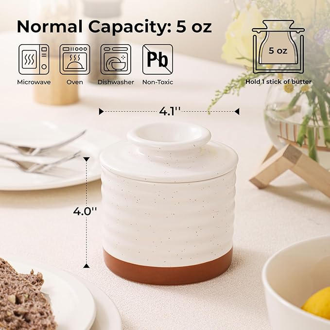Y YHY Butter Dish with Lid for Countertop, Butter Crock for Counter with Water, Butter Holder for Soft Spreadable Butter, Butter Keepers to Leave on Counter as Kitchen Decor Ideal Gift, Off-white