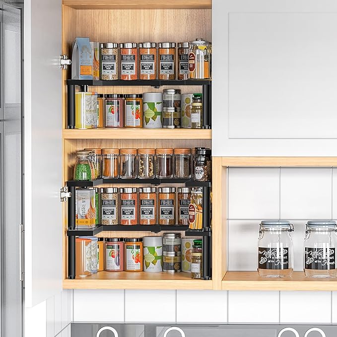 THYGIFTREE Spice Rack Organizer for Cabinet 2 Tier Expandable Metal Seasoning Organization Height Adjustable Spice Storage Shelf for Cupboard Pantry