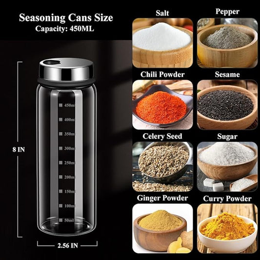 Verdental 15 oz Salt and Pepper Shakers Set with Adjustable Outlet Holes Clear Glass Bottles Spice Seasoning Cans Jar for Kitchen Decor and Home Restaurant BBQ Camping Farmhouse(2 Pcs, 450 ML)