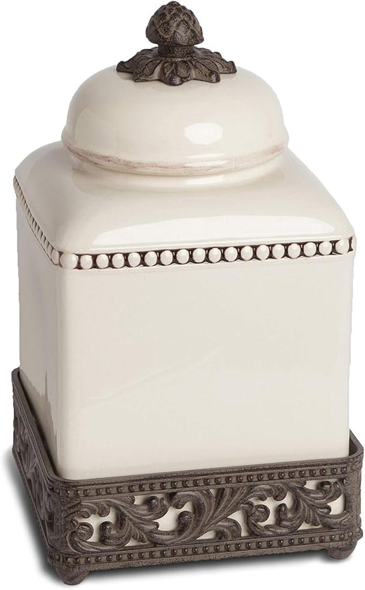 GG Collection Small Cream Ceramic Canister with Metal Base