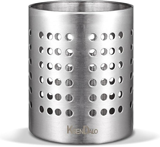 KSENDALO Small Stainless Steel Utensil Holder, SUS304 Silverware Utensil Drying Rack, Utility Sturdy Home Kitchen Daily Use Utensil Drainer for Countertop, Silver (5.32inch Tall)