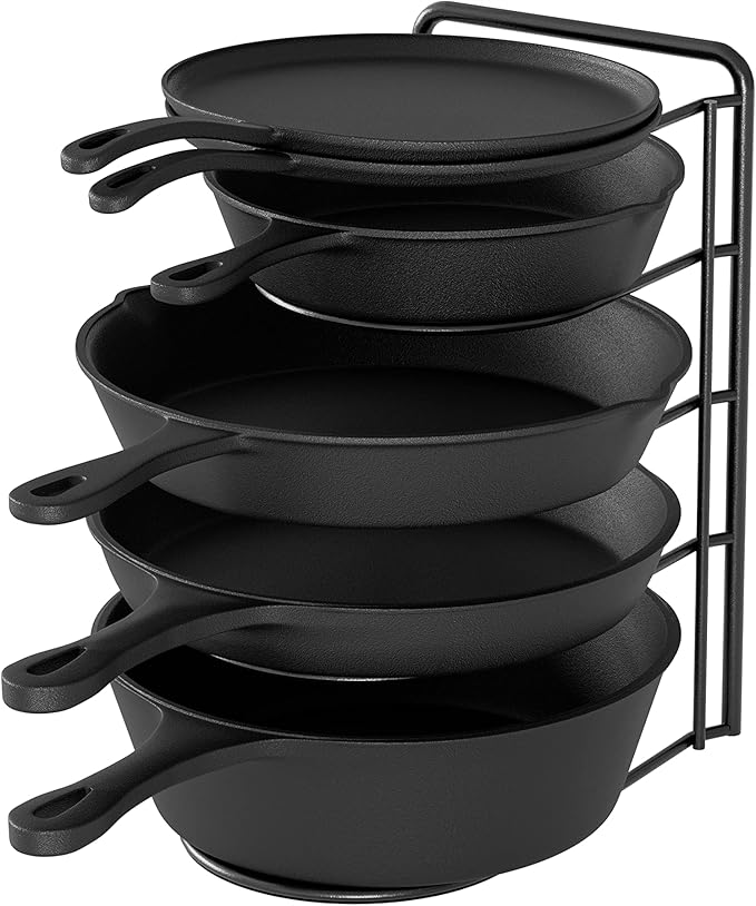 SpaceAid Heavy Duty Pan Organizer Rack for Cabinet, Pot Lid Holder, Kitchen Organization & Storage for Cast Iron Skillet, Bakeware, Cutting Board - No Assembly Required (1 pack)