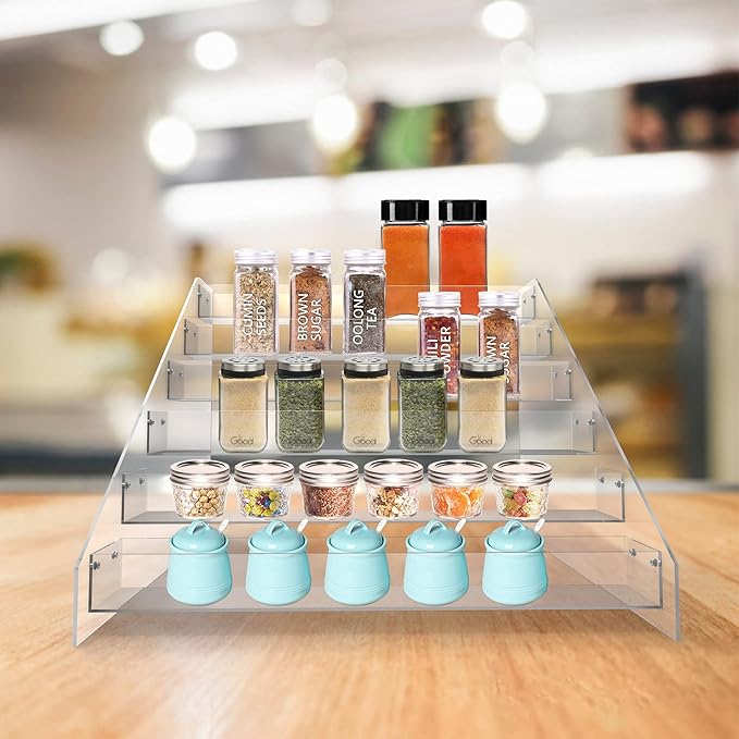 WUIVIUT Spice Rack Organizer For Cabinet, Acrylic Tier Spice Shelf Can Storage Organizer for Kitchen Pantry Countertop