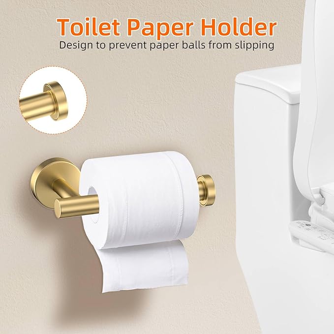 10-Piece Gold Bathroom Hardware Accessories Set-Brushed Gold Towel Bar Set,SUS304 Stainless Steel Towel Rack Set for Bathroom-Wall Mounted,23.6-Inch Towel Holder Set
