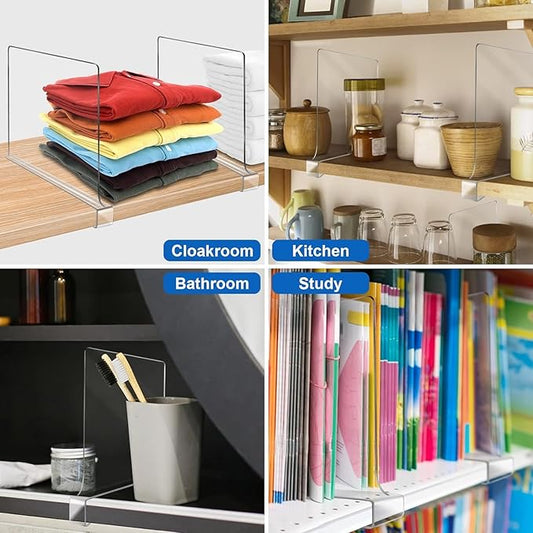 12 Inches [Extra Tall Version] Clear Shelf Dividers for Closet Organization and Storage, 6 Pack Purse Organizer for Closet Acrylic Adjustable Bookshelf for Organization, Perfect for Sweater, Clothes