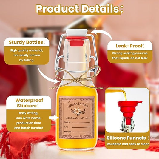 20Pcs 4 oz Swing Top Glass Bottles for Vanilla Extract Homemade, Flip Top Glass Bottles with Airtight Lid for Gift Glass Food Storage Canister for Hot Sauce Beans