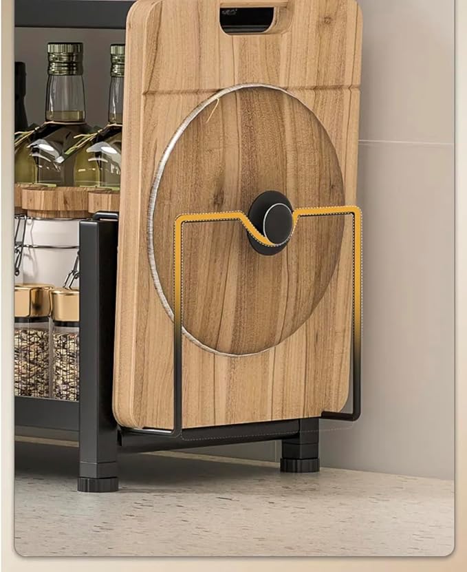 Multi-Functional Stainless Steel Spice and Knife Storage Organizer, Cutting Board, Utensil Organizer, Hooks, 2 Levels of Spice Shelves for pantry, Counter Shelf, Cubinet, Dining,Bathroom