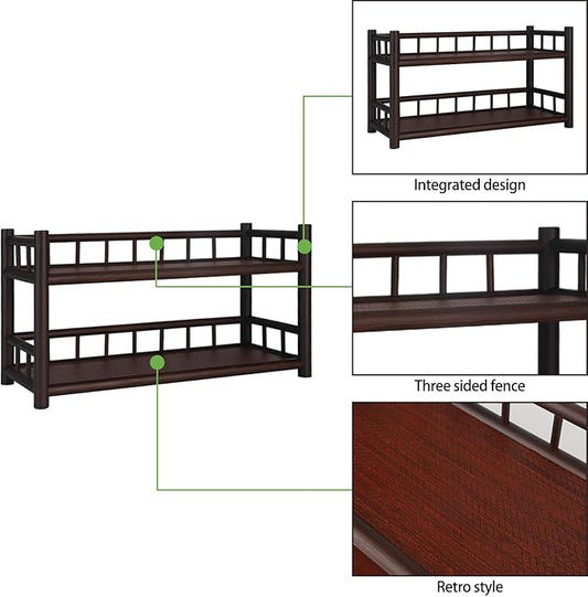 Kosten 2-Tier Counter Shelf Bathroom Organizer Spice Rack,15.7inch Retro Bamboo Red Storage Rack with Fence for Dresser,Kitchen,Coffee Bar,Countertop