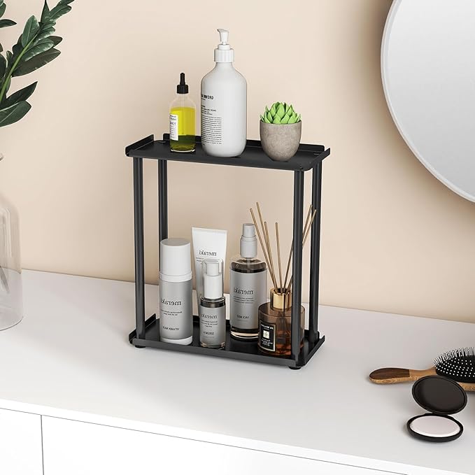 2 Tier Small Spice Rack Organizer for Kitchen Countertop Black