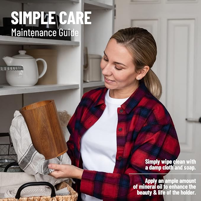 Homeries Acacia wood Utensil Holder for Kitchen Counter Decor, Cooking Utensil Holder Organizer - Kitchen Utensil Storage Organizer for Countertops, Pantry, Bathroom, Office & Center Table
