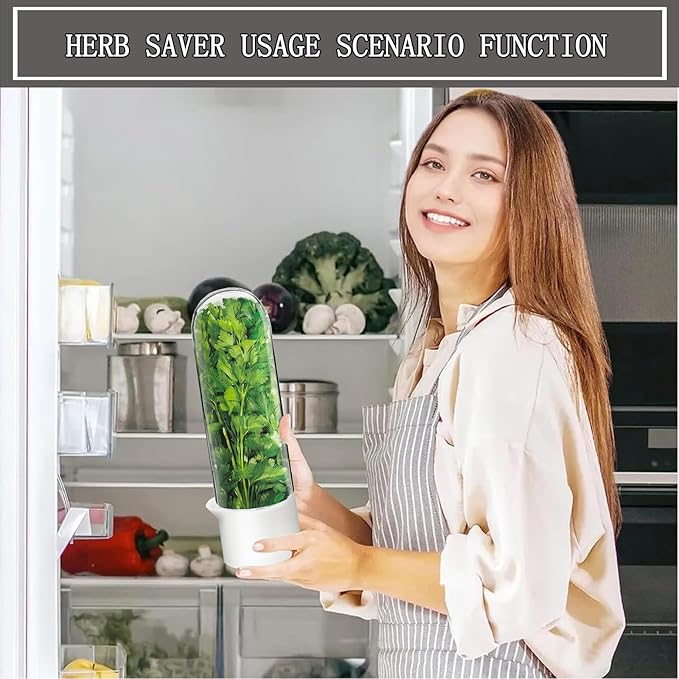 Herb Saver for Refrigerator, Fresh Herbs Lettuce Keeper for Refrigerator, Cilantro Container for Fridge Fres Parsley Mint Leaves Fresh Herb Keeper, Refrigerato Storage for Fresh for 2-3 Weeks (4PCS)
