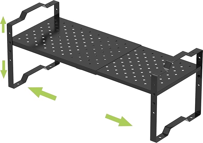 Expandable Shelf for Cabinet Organizer Adjustable Stackable Spice Rack at Kitchen and Bathroom More, Counter Countertop Cupboard Organization Pantry Storage (1 Pack/Black, Large)